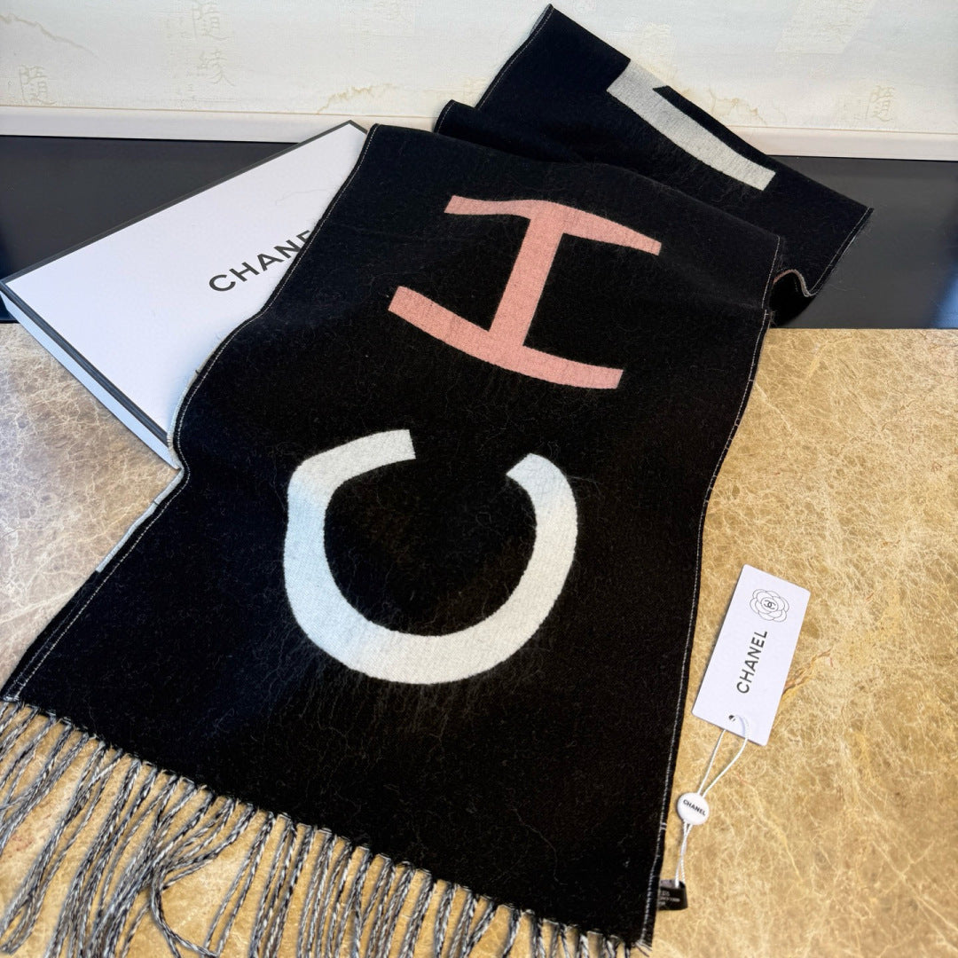 CC 25 Scarf 200cm White Black Lambswool 968389