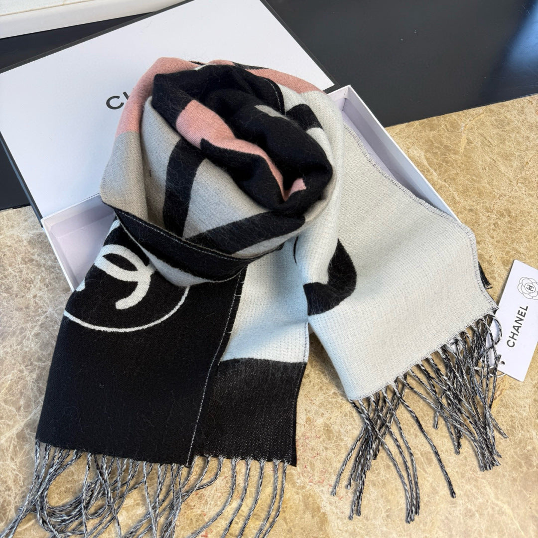 CC 25 Scarf 200cm White Black Lambswool 968389