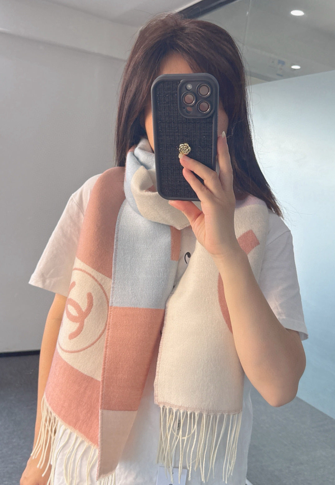 CC 25 Scarf 200cm White Pink Lambswool 968390