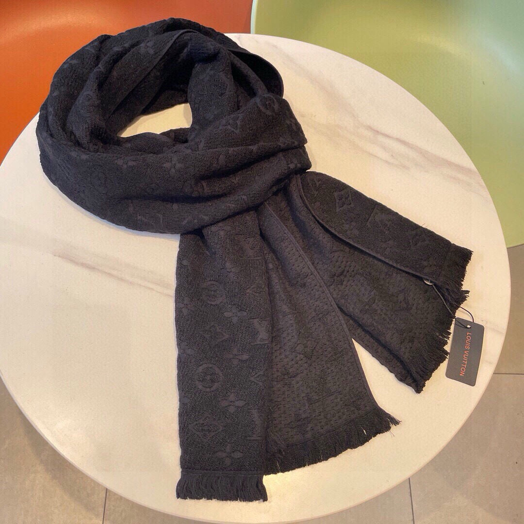 LV Scarf 180cm Black Cashmere 973412