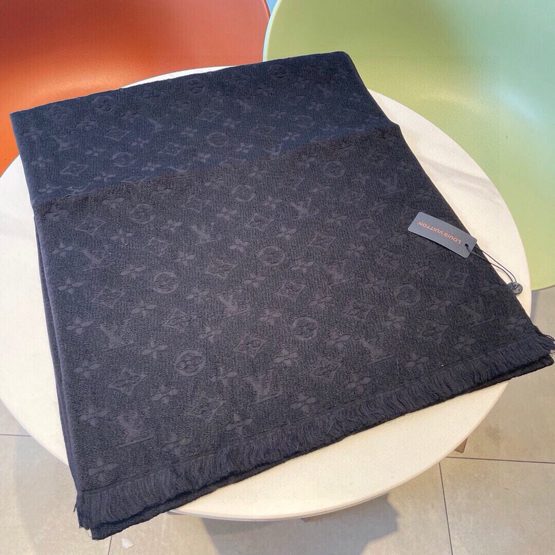 LV Scarf 180cm Black Cashmere 973412