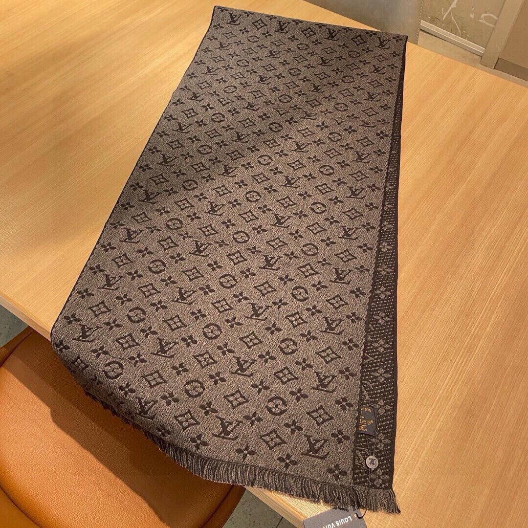 LV Scarf 180cm Gray Cashmere 973415