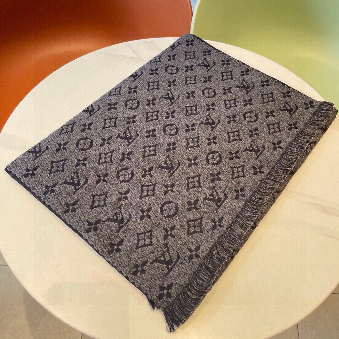 LV Scarf 180cm Gray Cashmere 973415