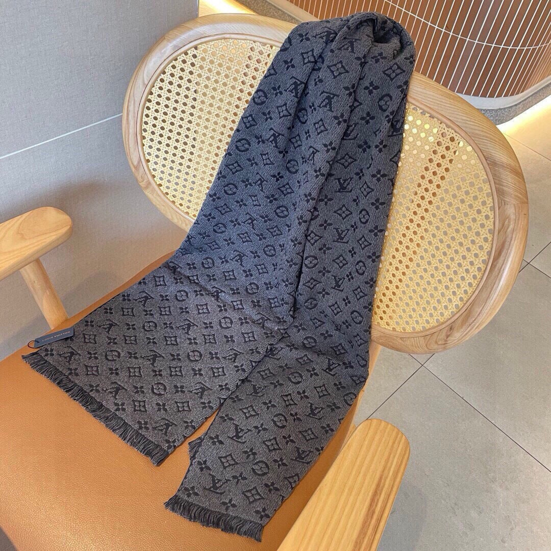 LV Scarf 180cm Gray Cashmere 973415