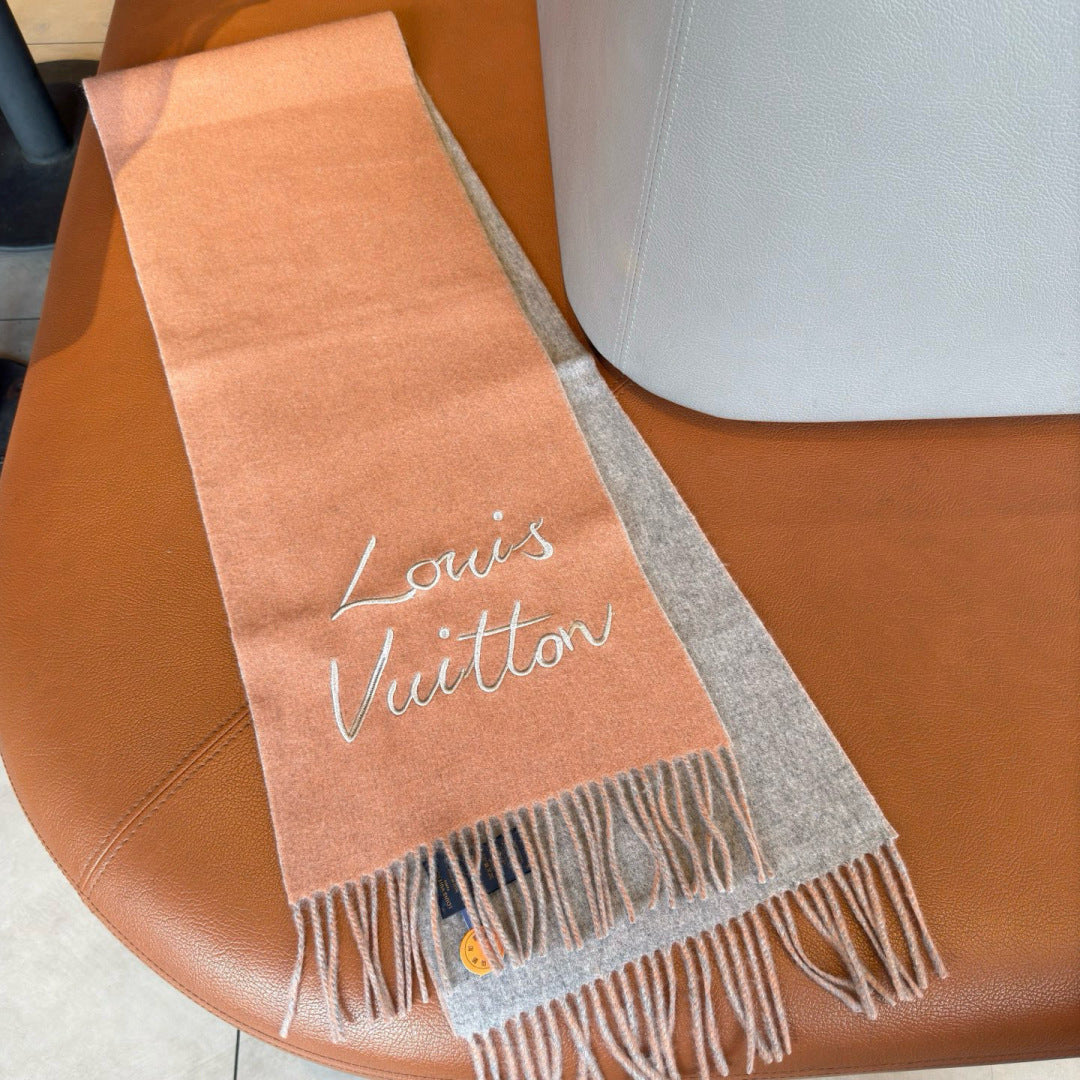 LV Reversible Scarf 180cm Pink Gray Sheep Wool 978753