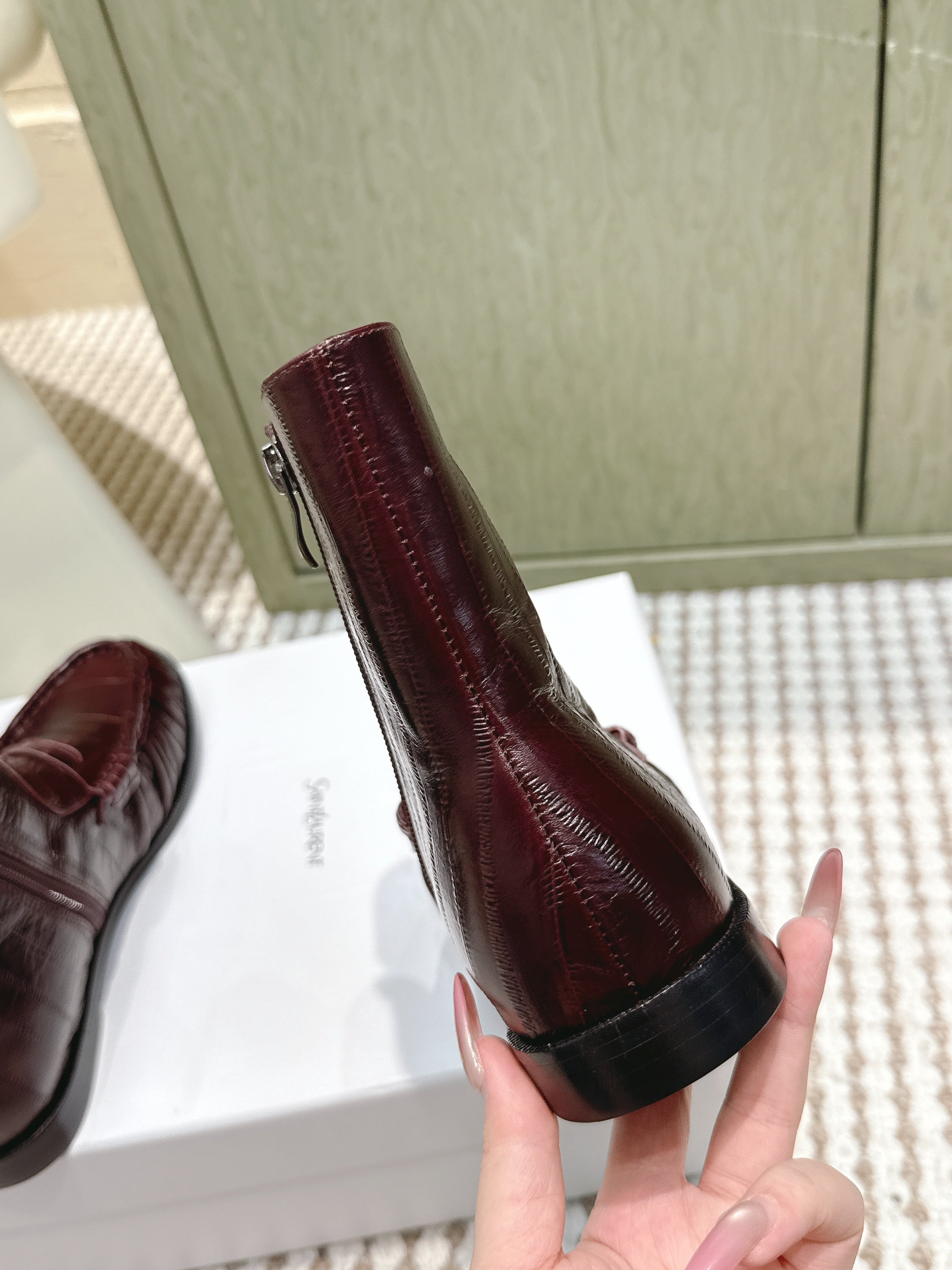 YSL 2025 High-top Loafer Dark Burgundy Calfskin 569416