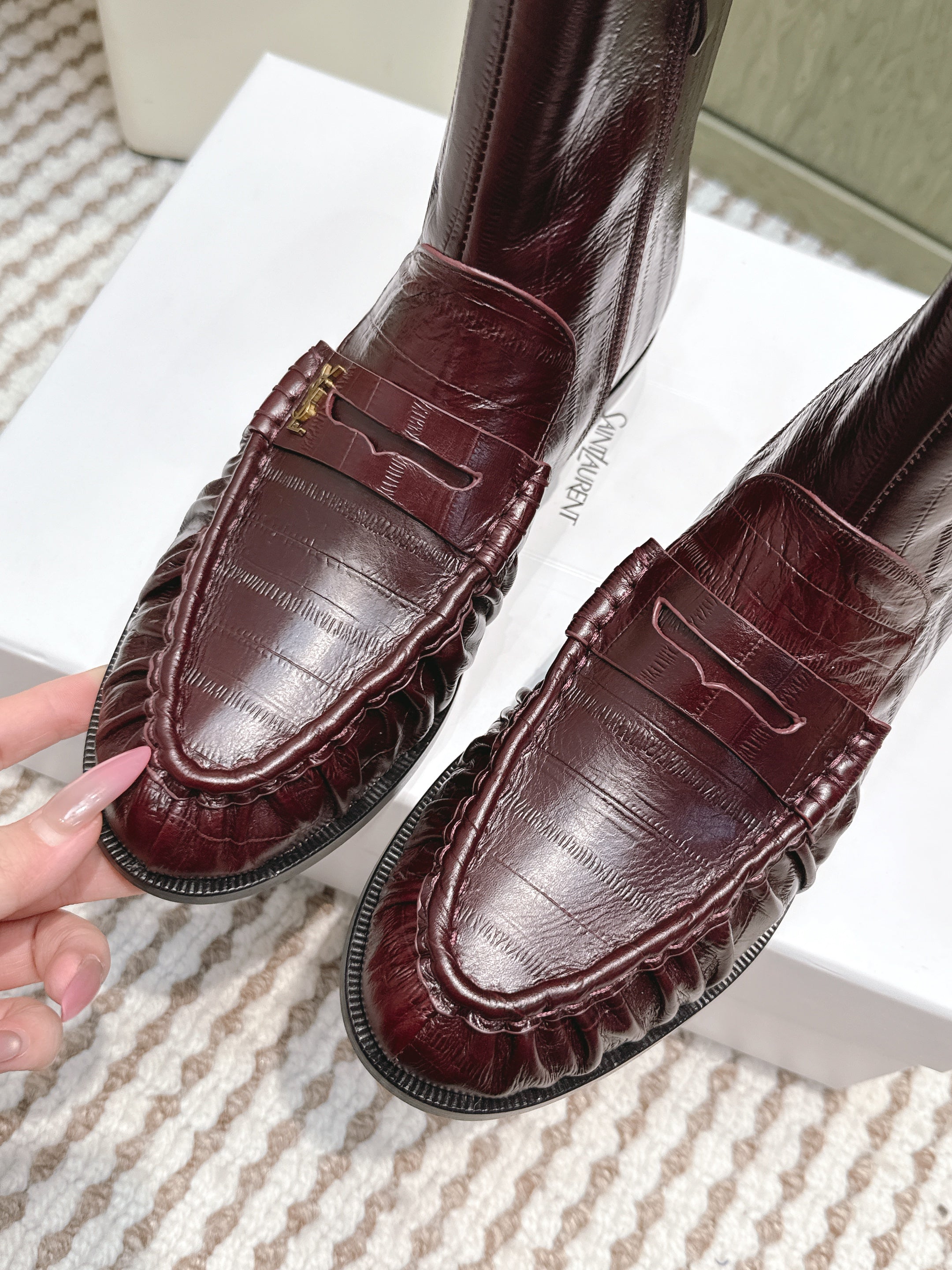 YSL 2025 High-top Loafer Dark Burgundy Calfskin 569416