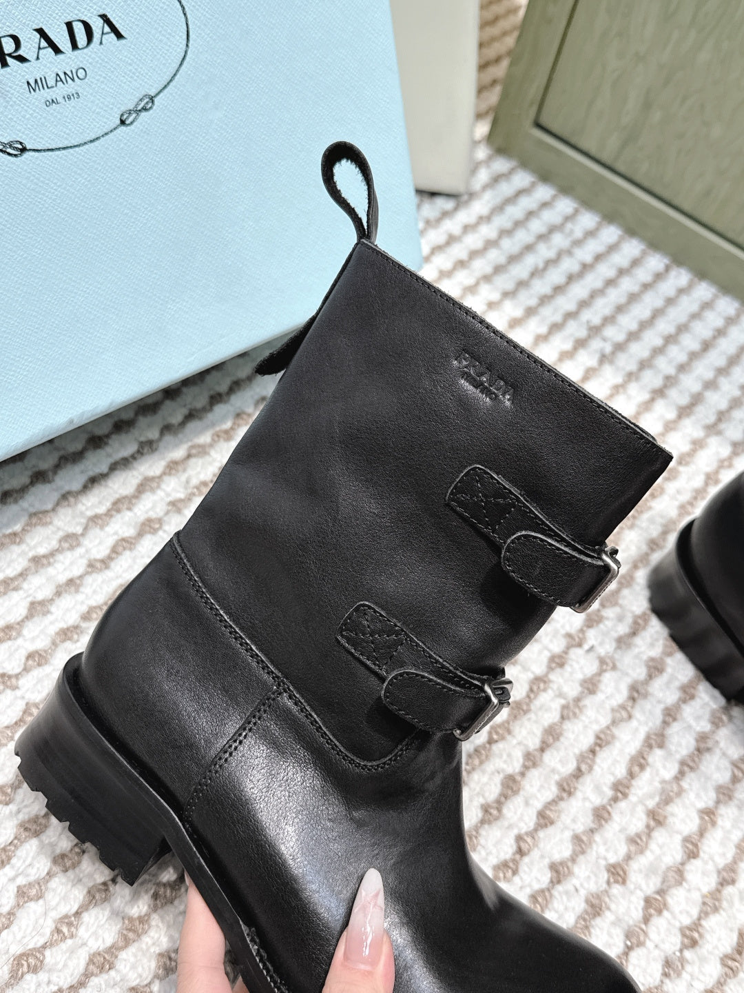 Pra 2025 Boot With Two Silver Buckle Black Calfskin 556292