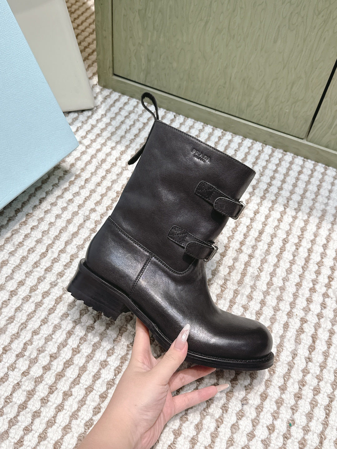 Pra 2025 Boot With Two Silver Buckle Black Calfskin 556292