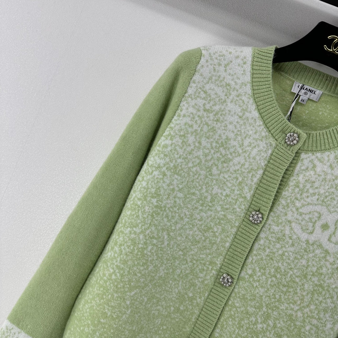 Chanel 2025 Knitted Cardigan Green Wool 329296