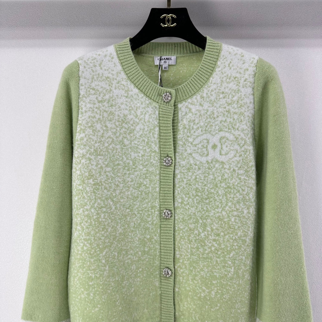 Chanel 2025 Knitted Cardigan Green Wool 329296