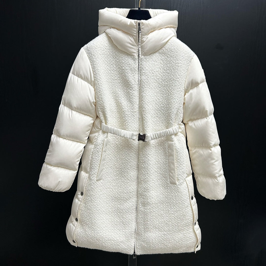 Moncler 2025 Caille Long Down Coat White Wool