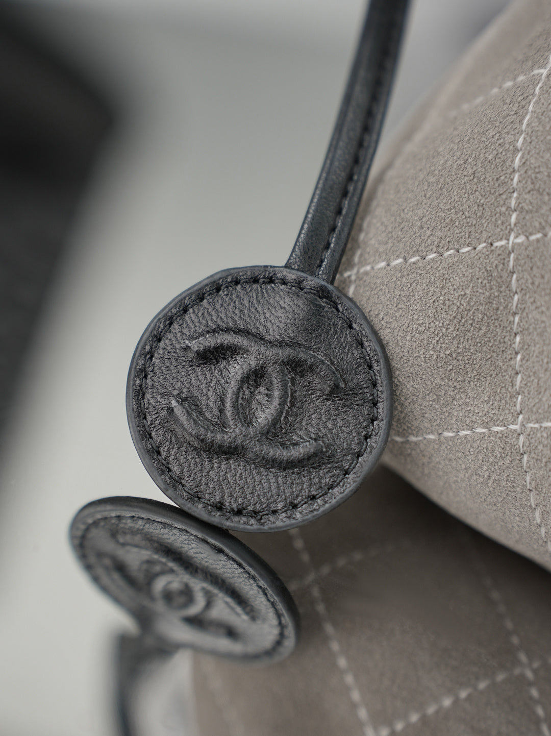 Chanel 26 Drawstring Bag Charcoal Gray Suede Leather