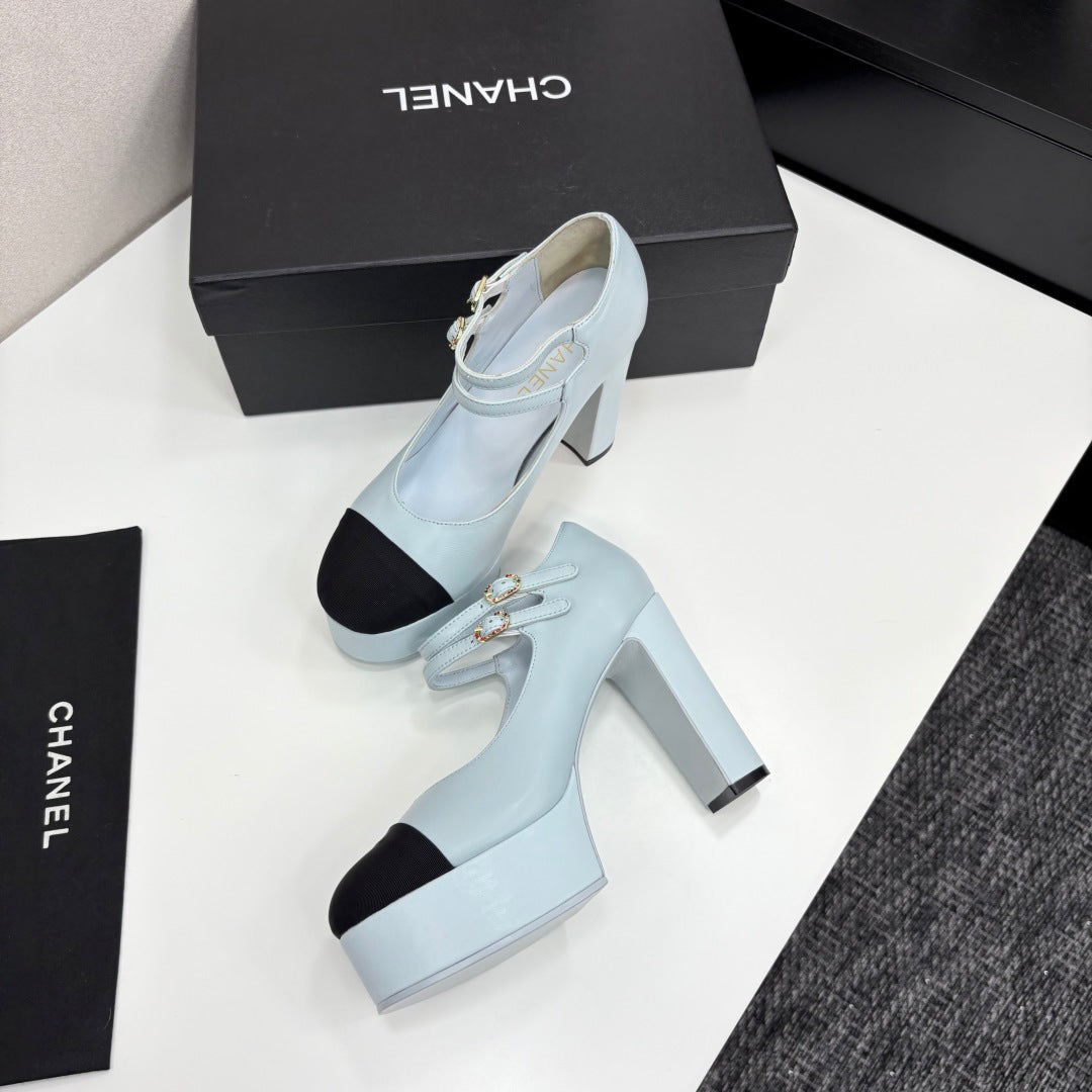 CC 25S Mary Jane Platform 11cm Cloud Blue Calfskin Grosgrain