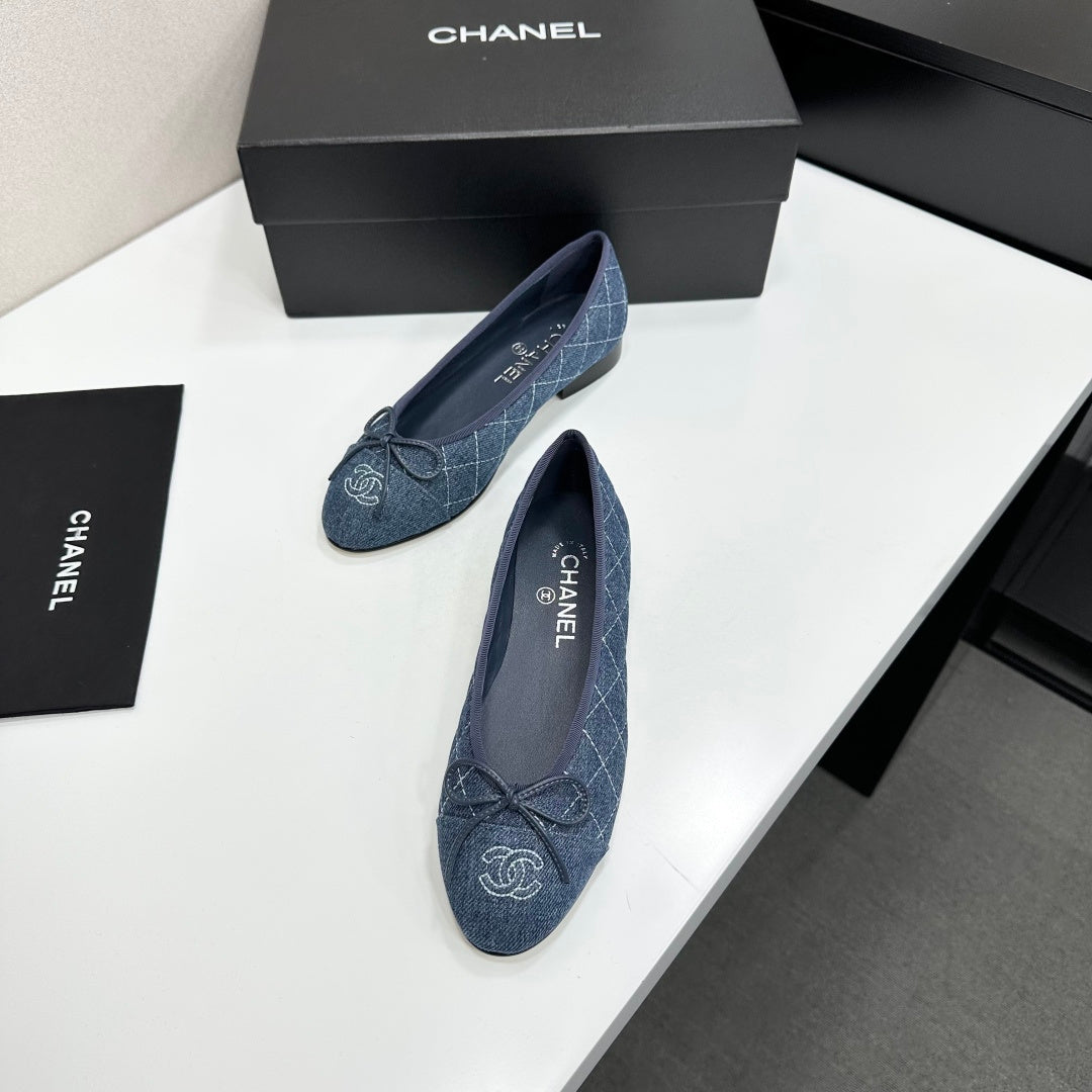 Chanel 2026 Ballet Flat Washed Blue Denim Fabric 674741