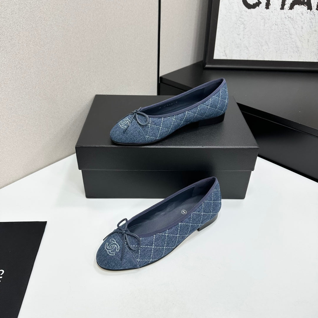 Chanel 2026 Ballet Flat Washed Blue Denim Fabric 674741