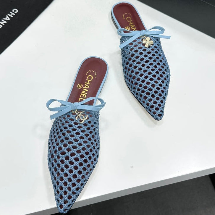 Chanel 2026 Pointed-Toe Bow Mules Mesh Sheepskin 925800