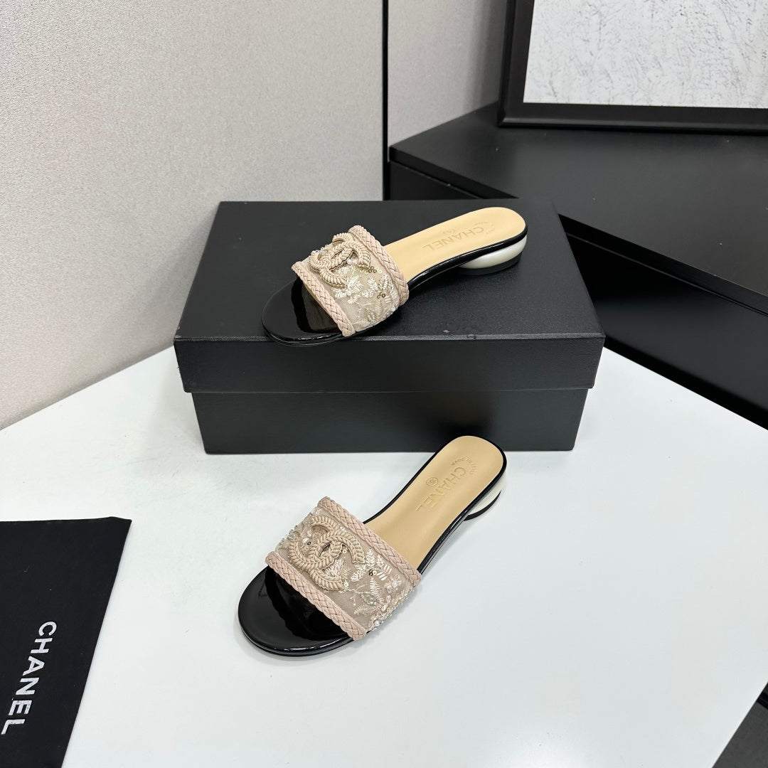 Chanel 2026 Pearl-Heeled Sandals Mesh Leather 944509