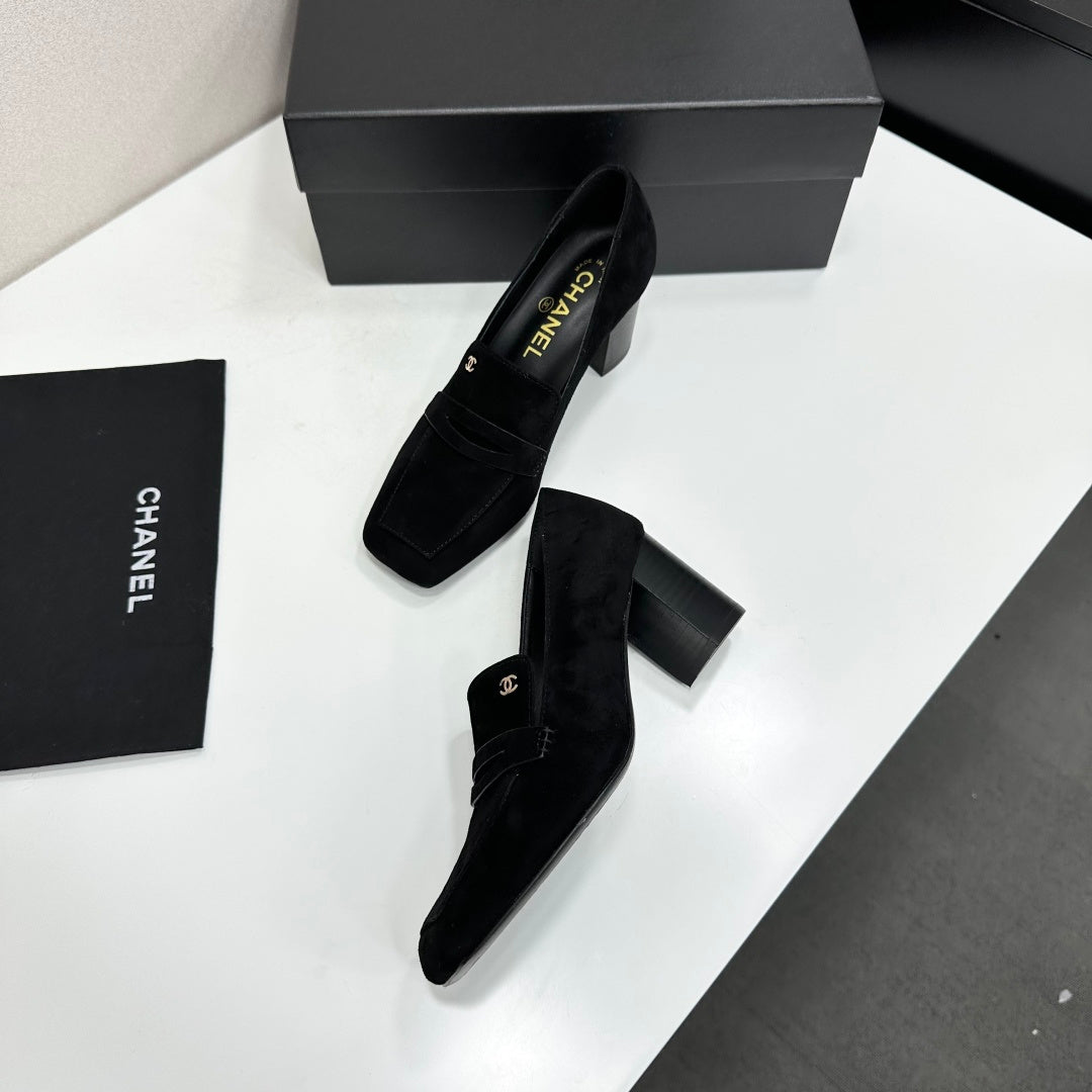 Chanel 2026 Square Toe Chunky Shoes 70mm Suede Leather 944667