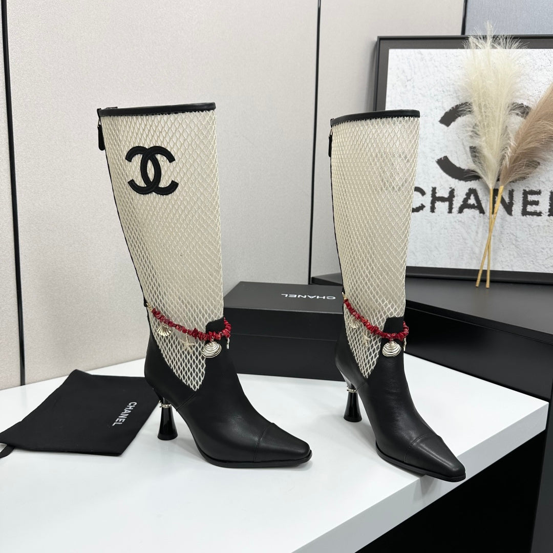 Chanel 2026 Heeled Boots 80mm Mesh Cowhide 944680