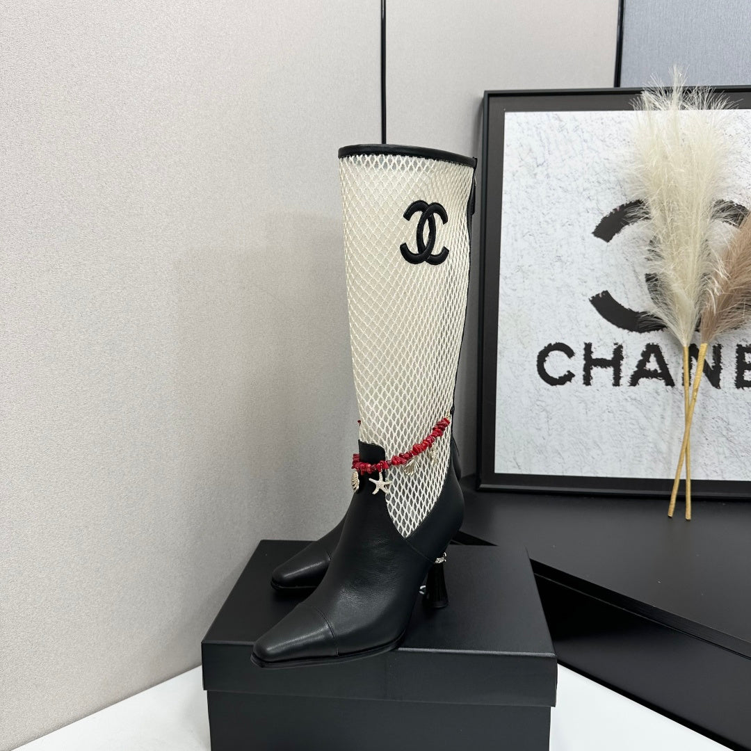 Chanel 2026 Heeled Boots 80mm Mesh Cowhide 944680