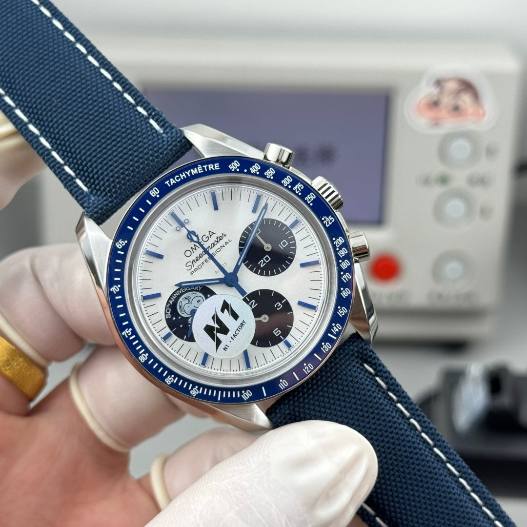 Omega Speedmaster "Silver Snoopy Award" 42mm White Dial Blue Strap