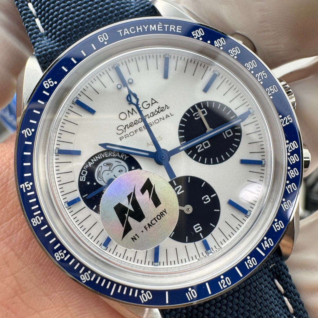 Omega Speedmaster "Silver Snoopy Award" 42mm White Dial Blue Strap