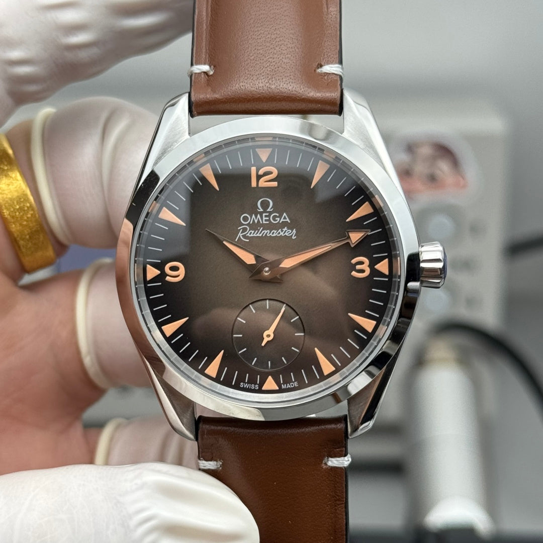 Omega Seamaster Railmaster 38mm Brown Dial Brown Leather Strap