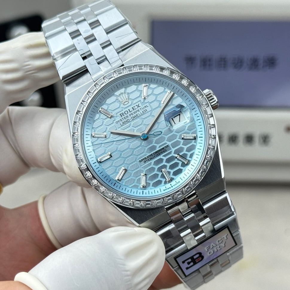 Rolex Land-Dweller Ice Blue Dial Diamond Bezel