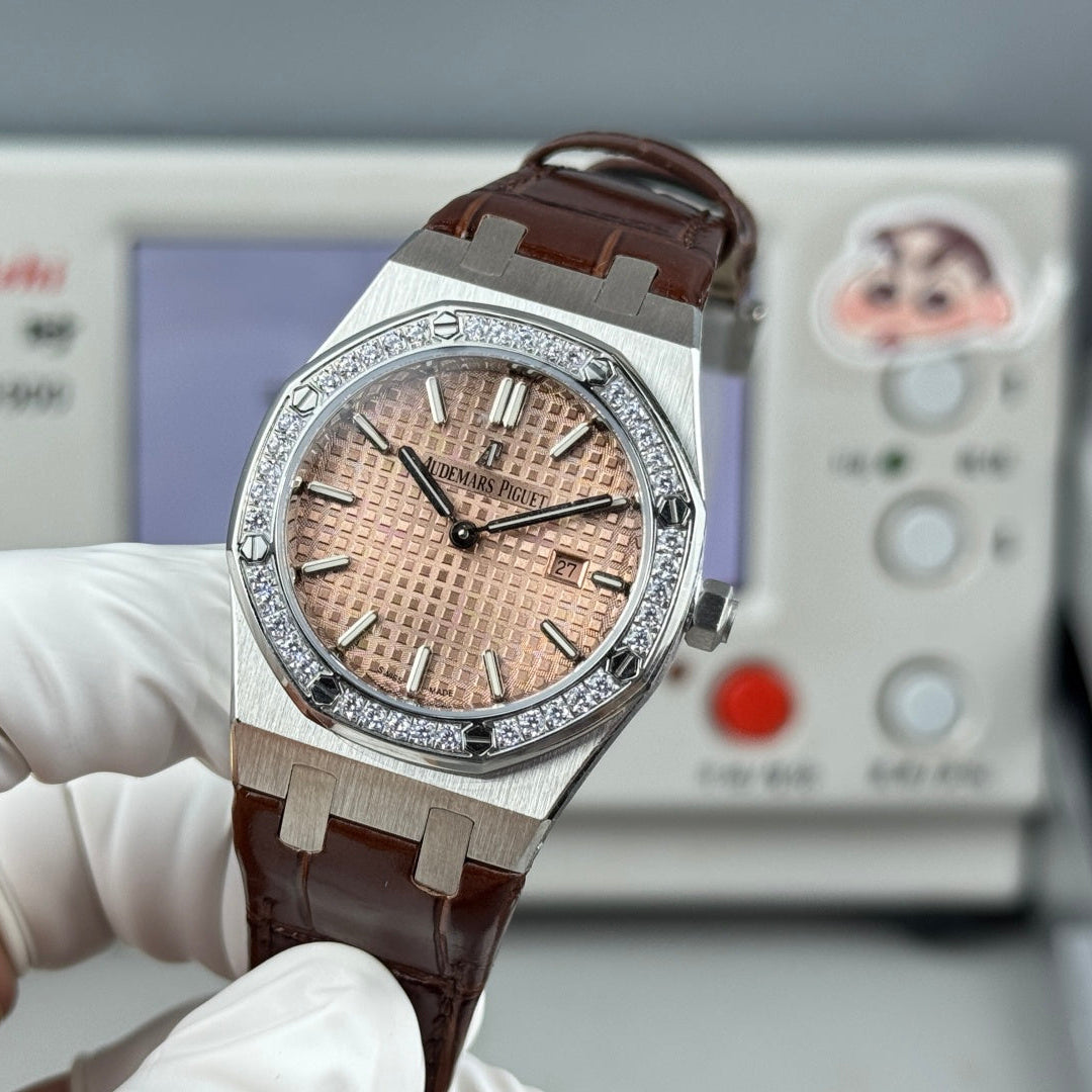 Audemars Piguet Royal Oak Lady 33mm Rose Gold Dial Leather Strap