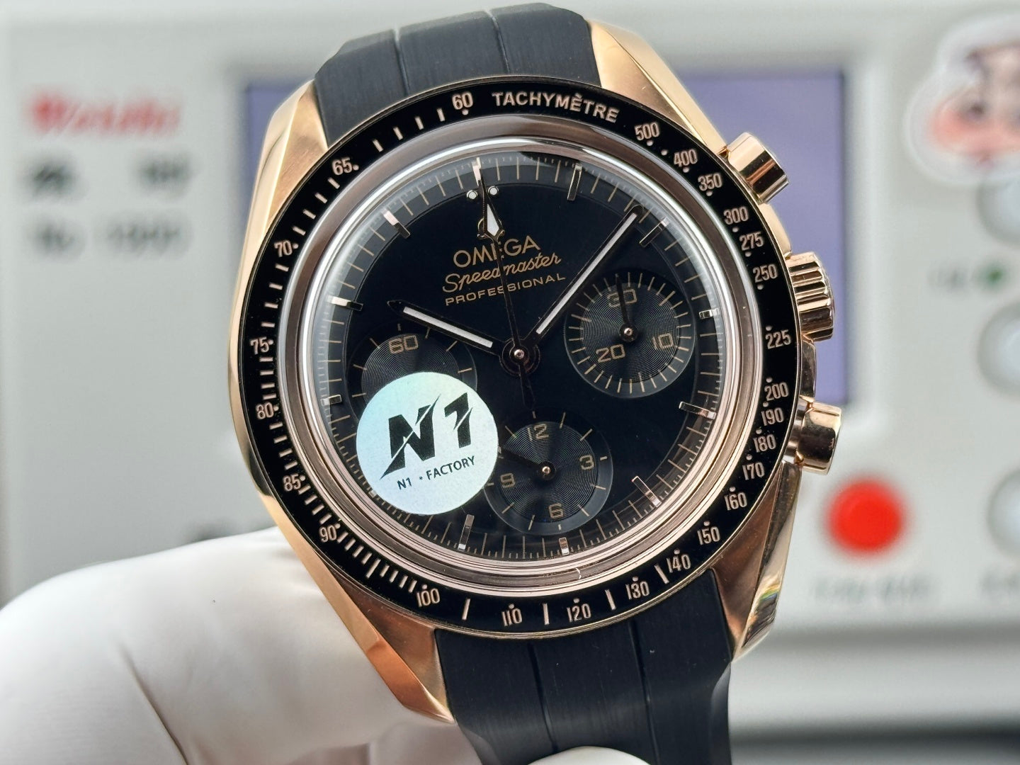 Omega Speedmaster Moonwatch Professional 42mm Black Dial Rose Gold Case Rubber Strap