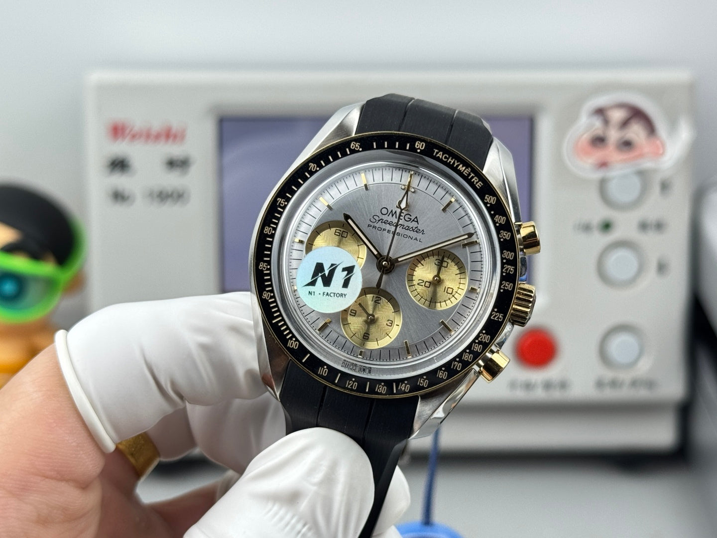 Omega Speedmaster Moonwatch Professional 42mm Silver Gold Dial Black Rubber