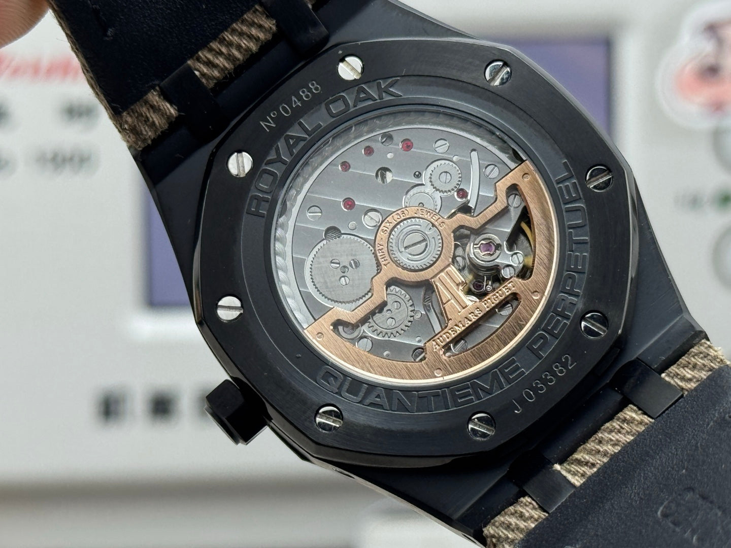 Audemars Piguet Royal Oak Perpetual Calendar 41mm Black Ceramic Brown Textile Strap