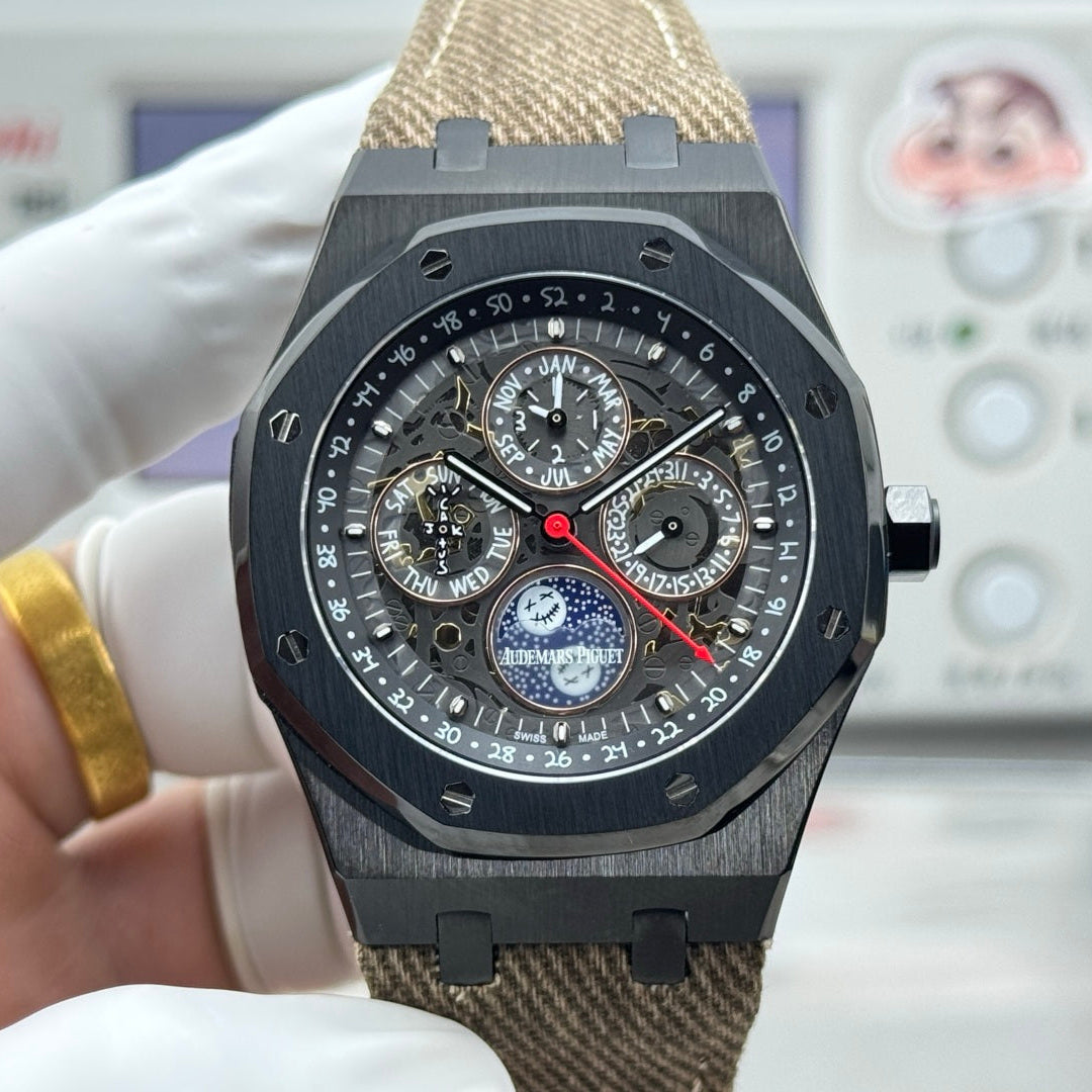 Audemars Piguet Royal Oak Perpetual Calendar 41mm Black Ceramic Brown Textile Strap