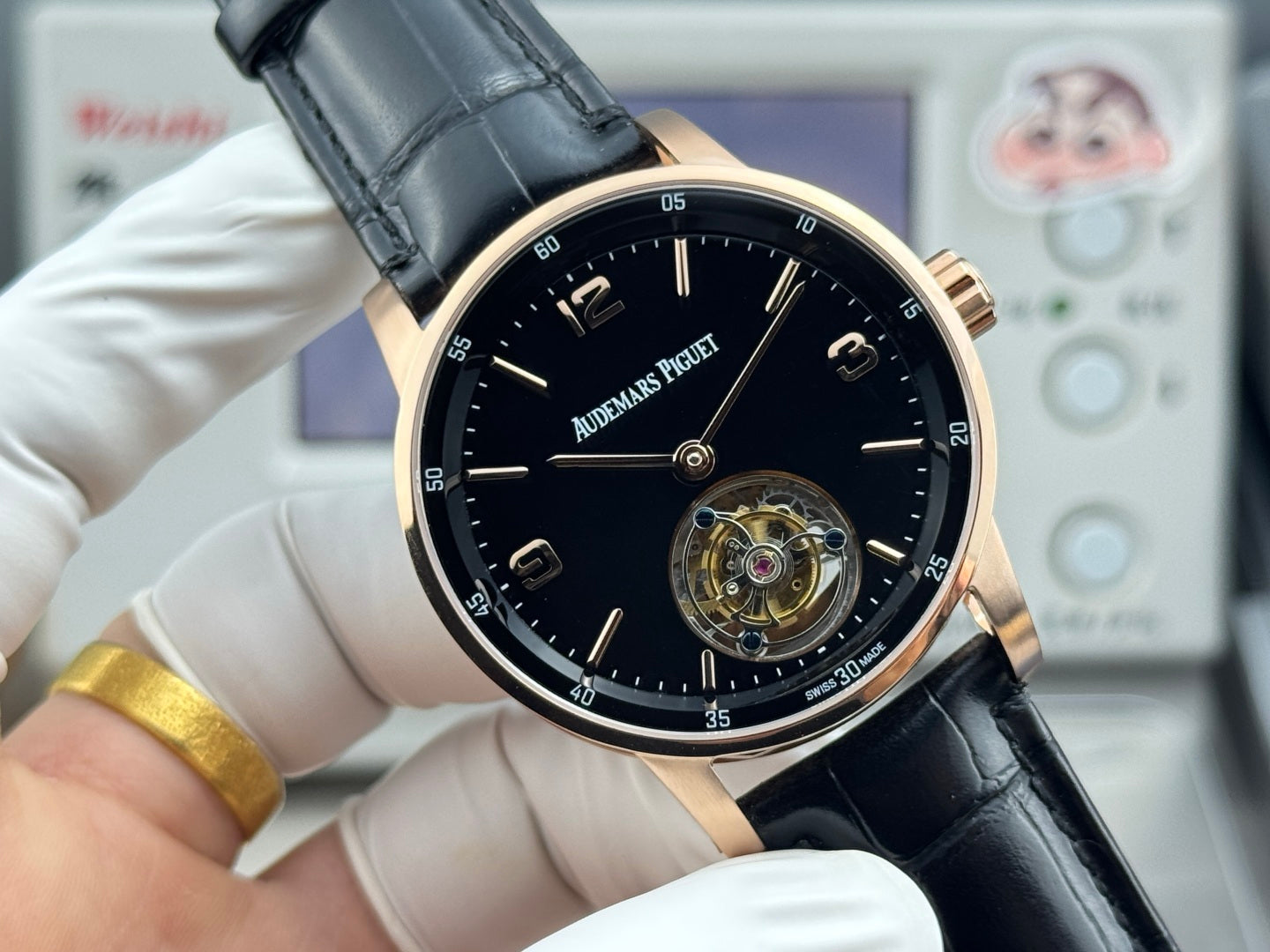 Audemars Piguet Code 11.59 Selfwinding Flying Tourbillon Rose Gold Case Black Dial Leather Strap