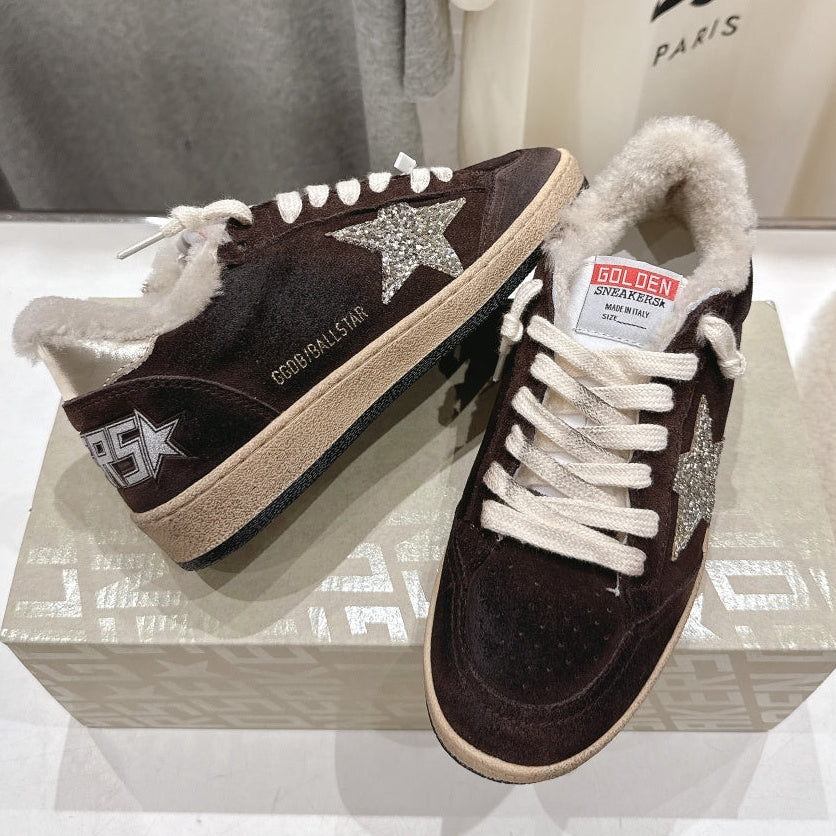 Golden Goose 2025 Shearling Sneaker Brown Silver Suede Wool 491659