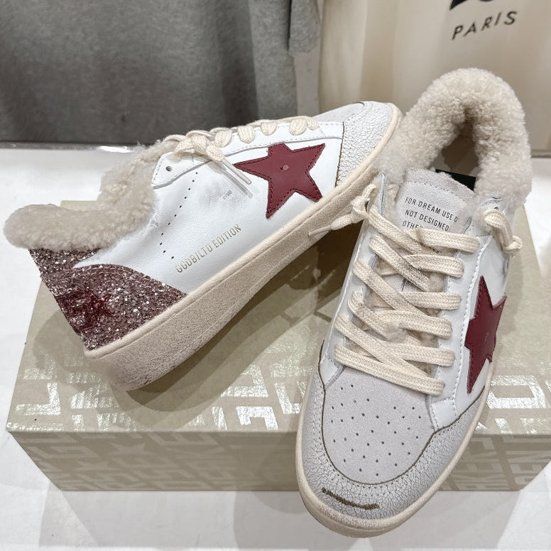 Golden Goose 2025 Wool-Lined Dirty Sneaker Ivory mix Red Cowhide 491638
