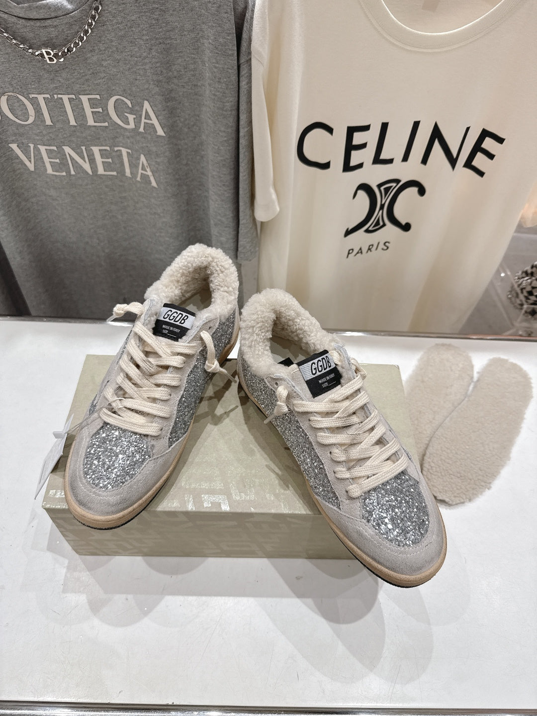 Golden Goose 2025 Wool-Lined Dirty Sneaker Light Gray mix Silver Suede 491649