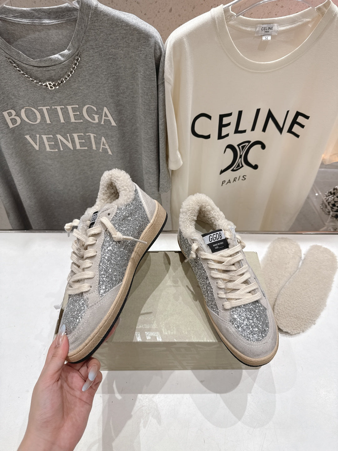 Golden Goose 2025 Wool-Lined Dirty Sneaker Light Gray mix Silver Suede 491649