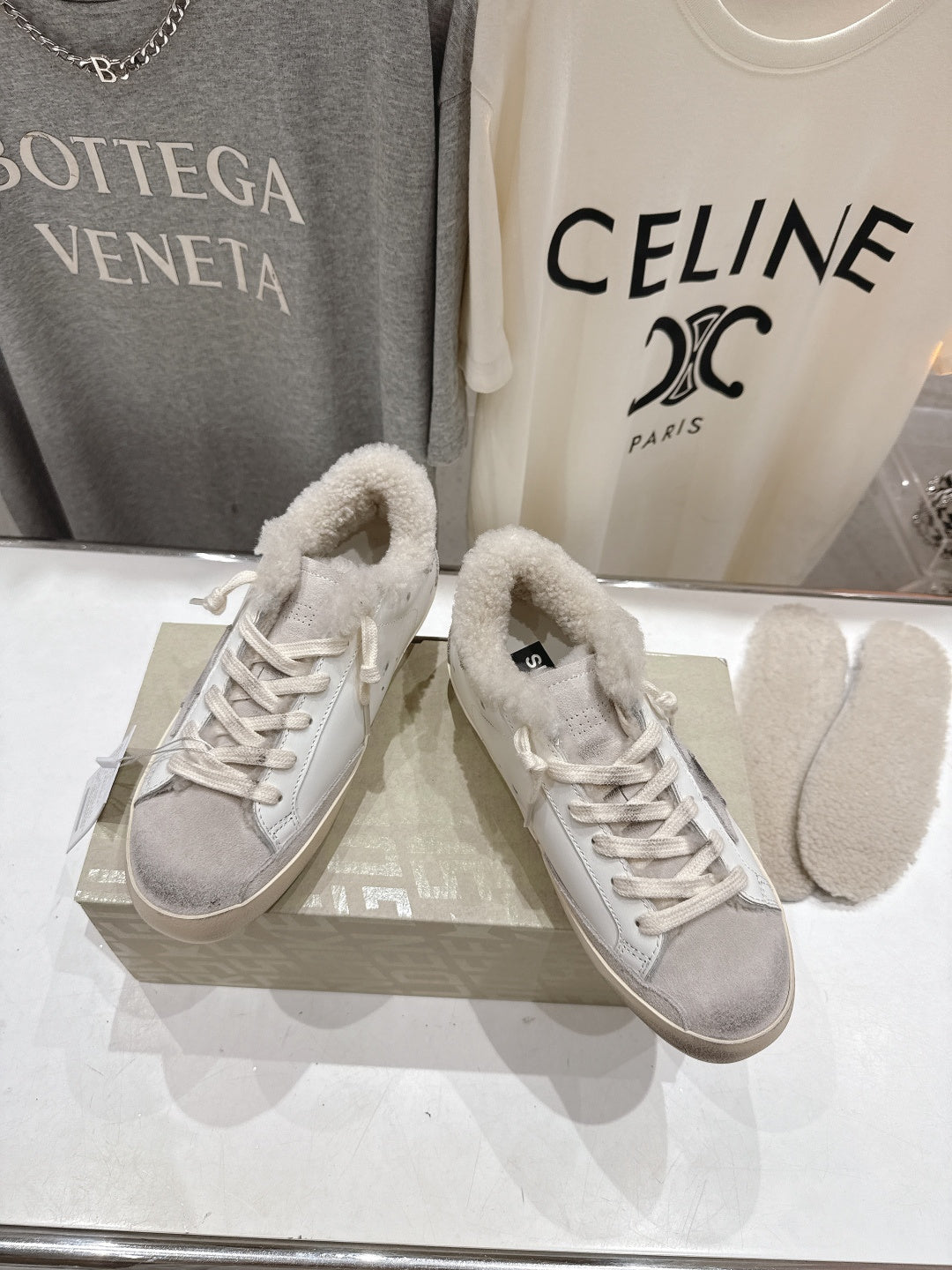Golden Goose 2025 Wool-Lined Dirty Sneaker Ivory Silver Cowhide 491656