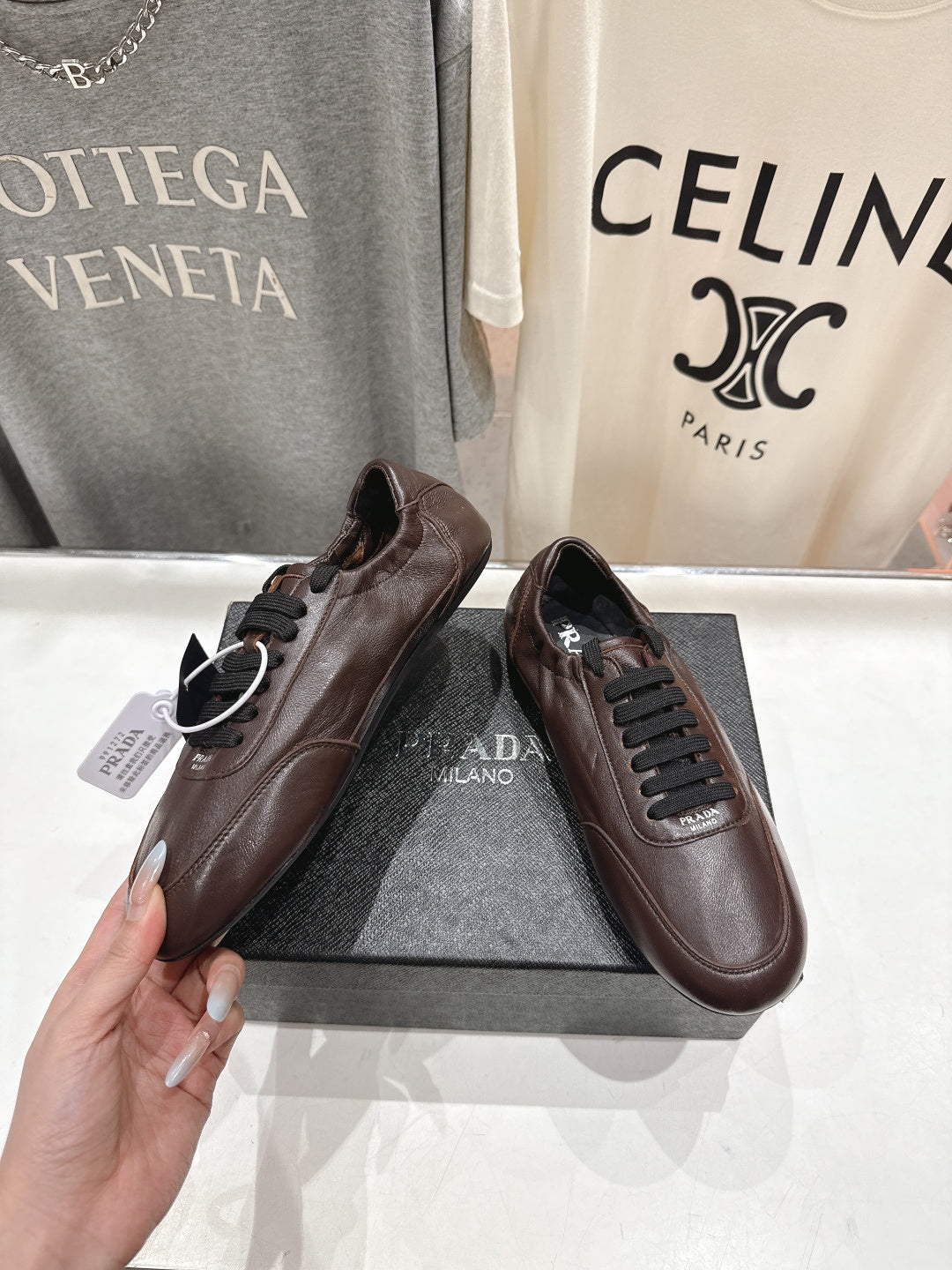 Prada 25s ballet flats dark brown sheepskin 535498