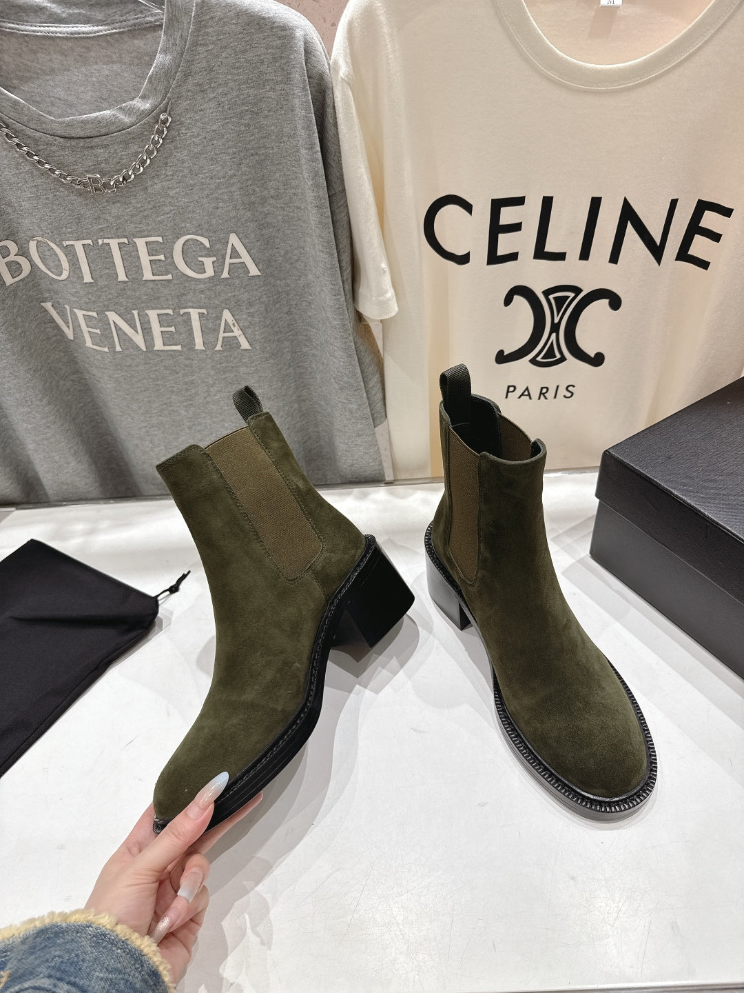 YSL 2025 Short Boot Green Suede 567583