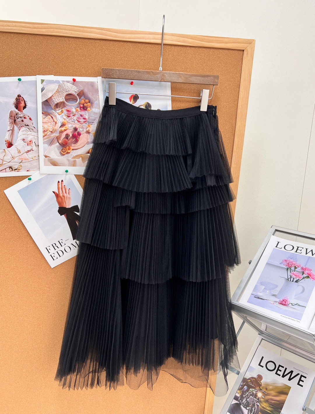 Dior 2026 Layered Skirt Black And Pink Mesh Cotton 737486