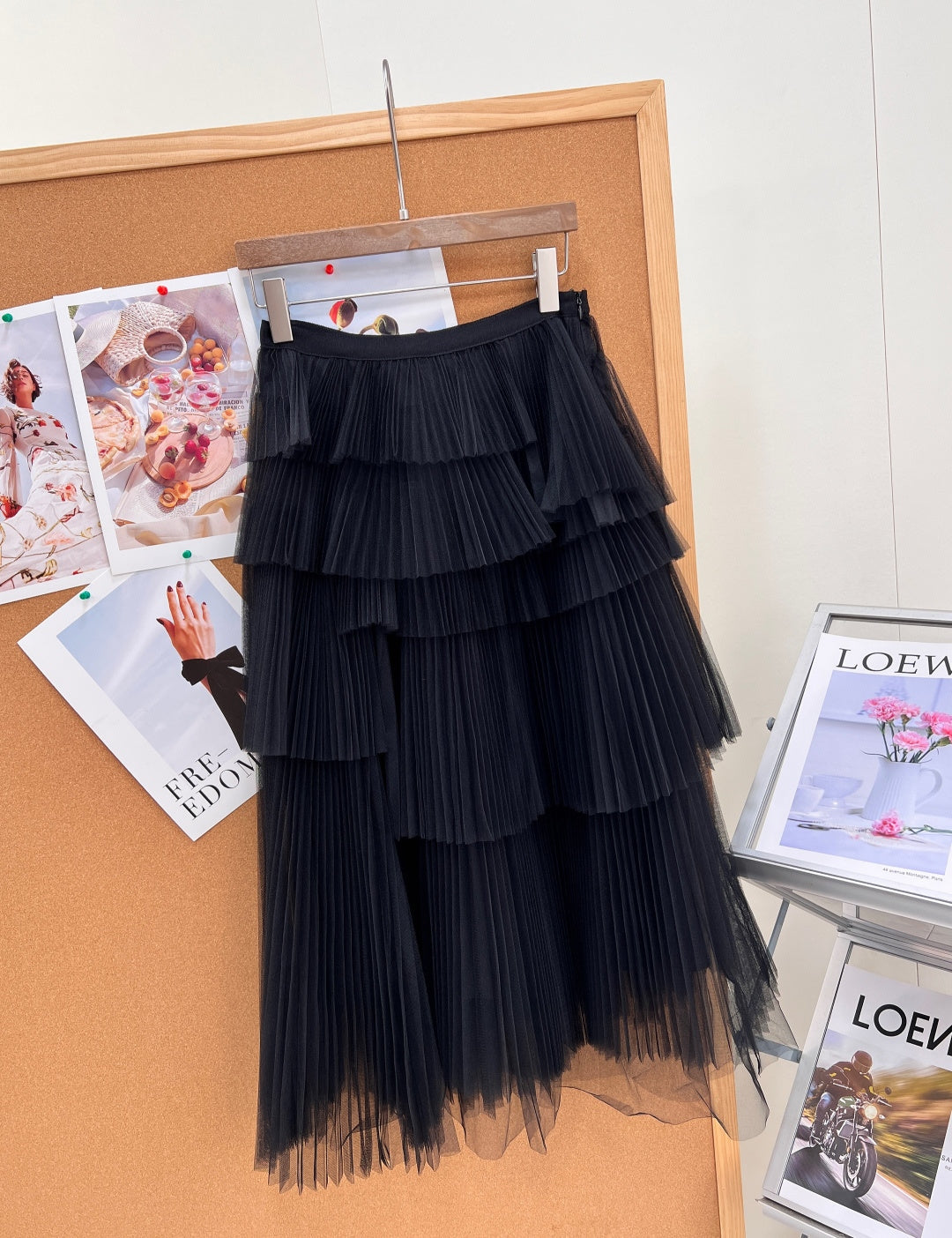 Dior 2026 Layered Skirt Black And Pink Mesh Cotton 737486