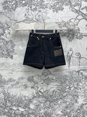 LV 25 Denim Shorts  Black Cotton