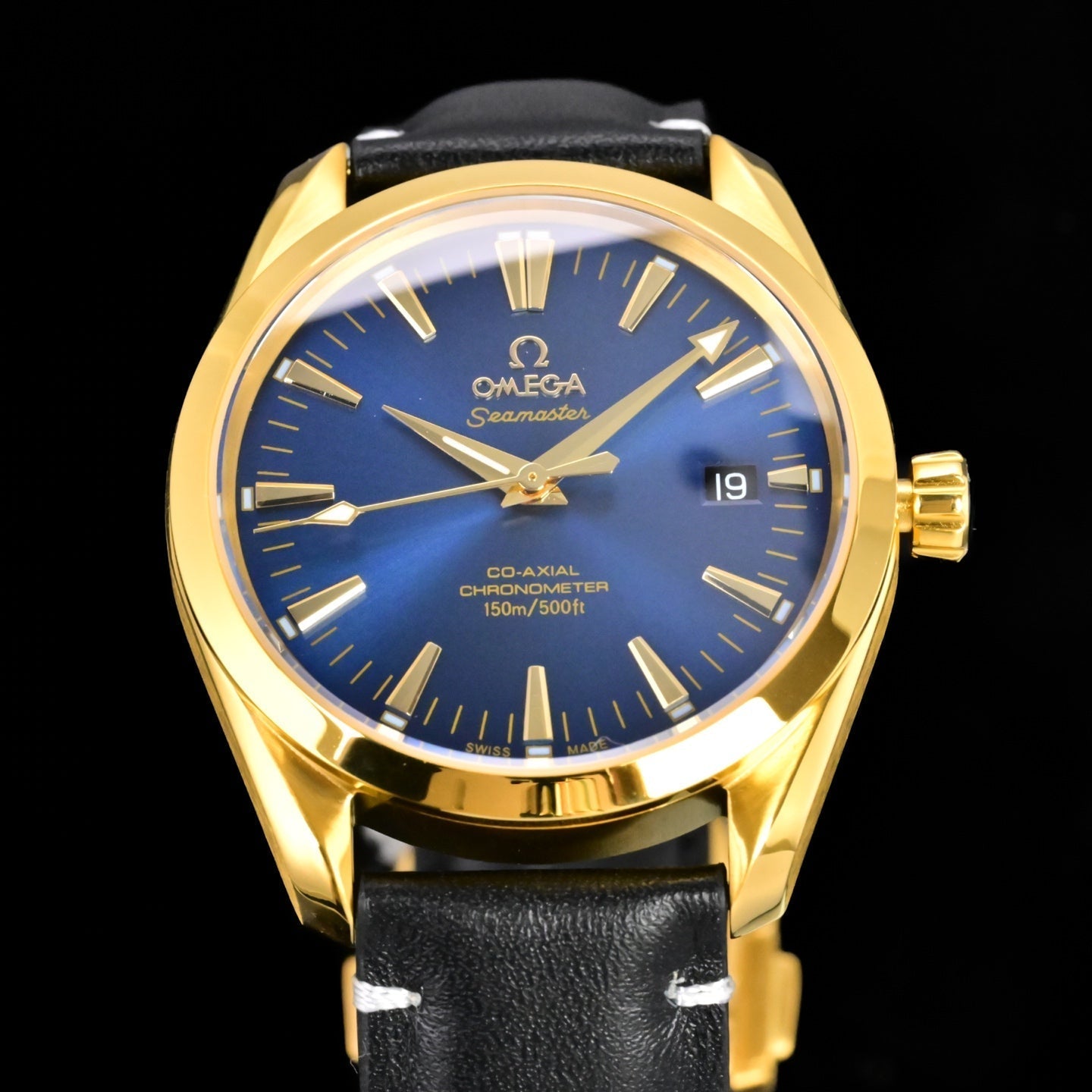 Omega Seamaster 150M Aqua Terra Observatory 39mm Blue Dial Gold Case