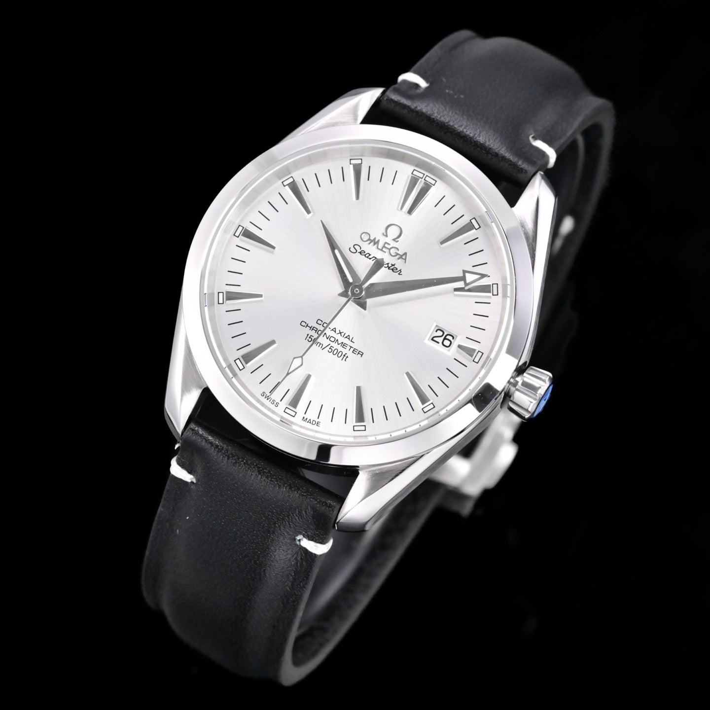 Omega Seamaster 150M Aqua Terra Observatory 39mm  Black Leather Strap