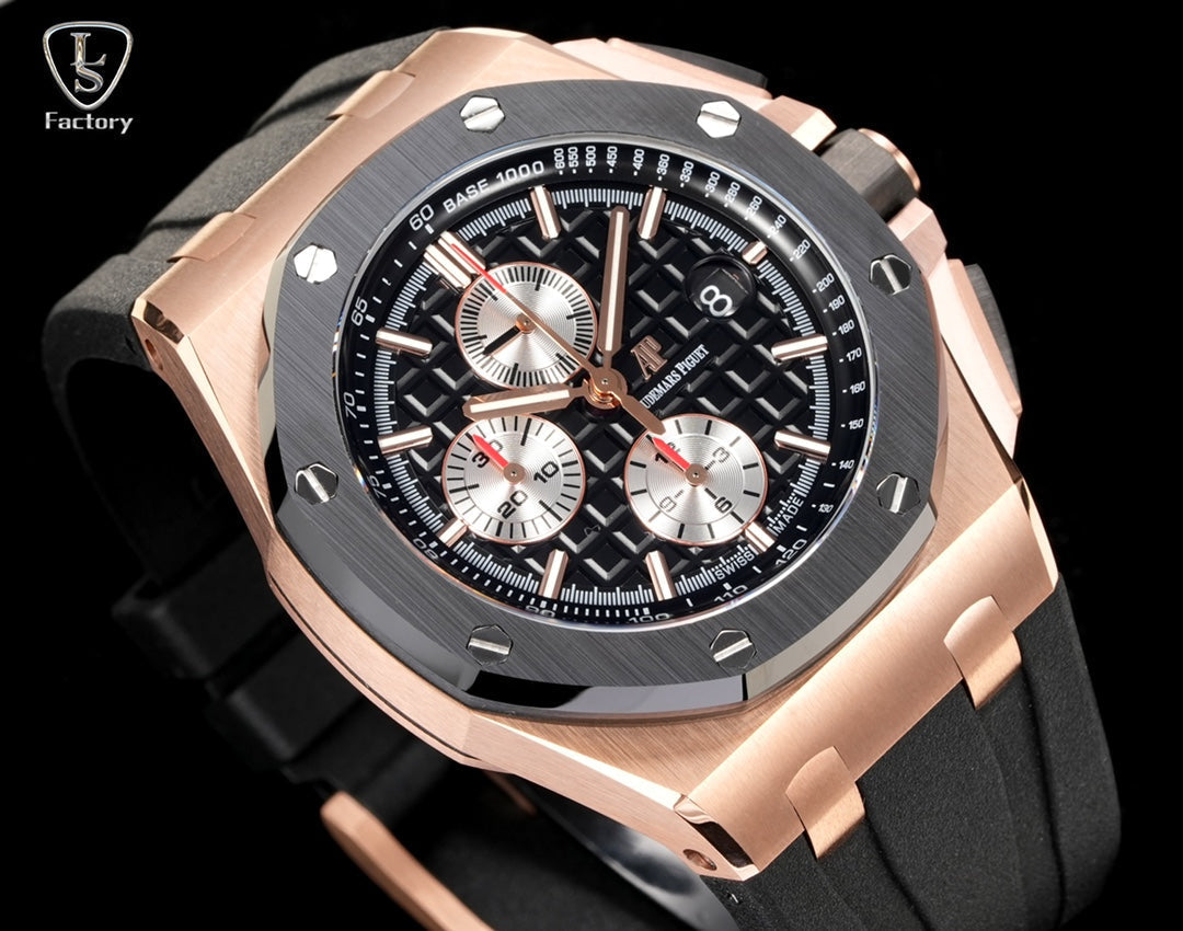 Audemars Piguet Royal Oak Offshore Chronograph 44mm Rose Gold Case Black Silver Dial