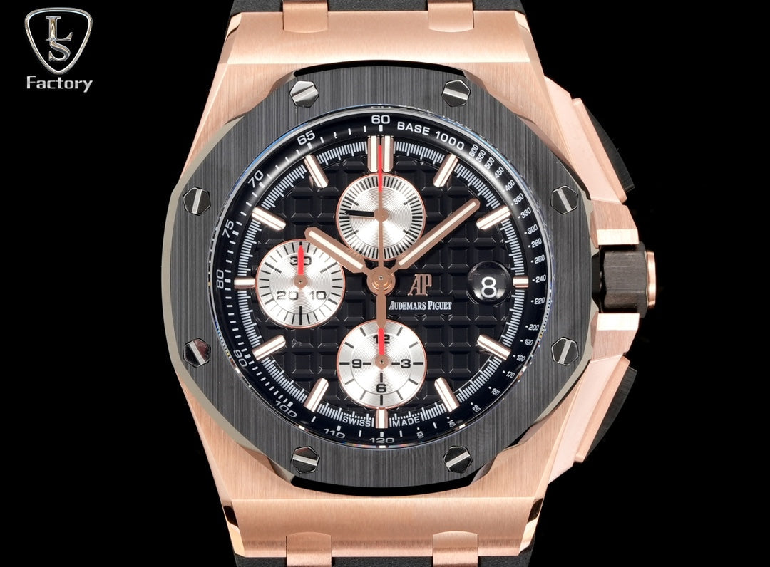 Audemars Piguet Royal Oak Offshore Chronograph 44mm Rose Gold Case Black Silver Dial