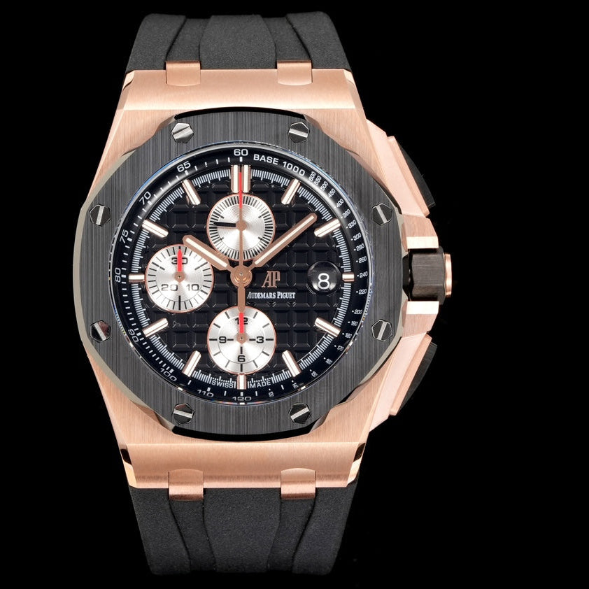 Audemars Piguet Royal Oak Offshore Chronograph 44mm Rose Gold Case Black Silver Dial